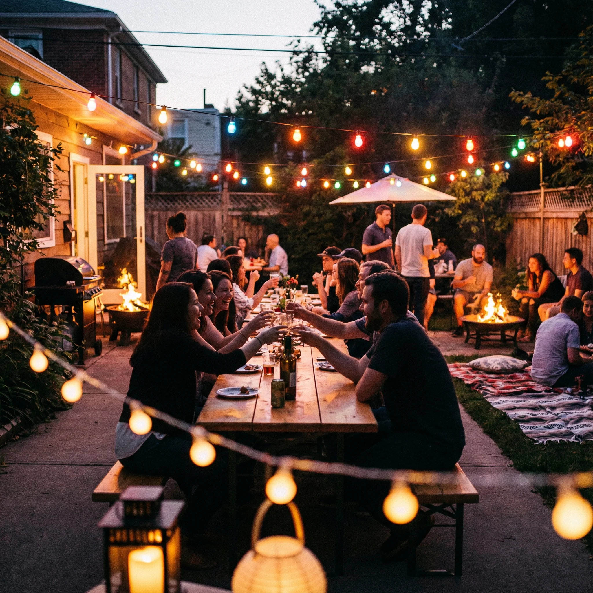 Backyard party with BRMesh outdoor string lights celebration