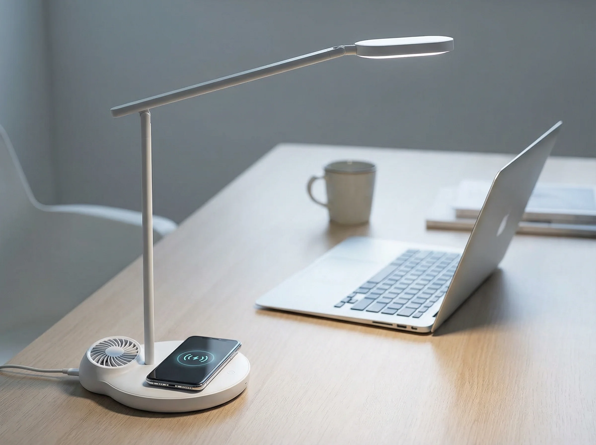 BRMesh smart desk lamp LED with USB charging wireless charger and bladeless fan