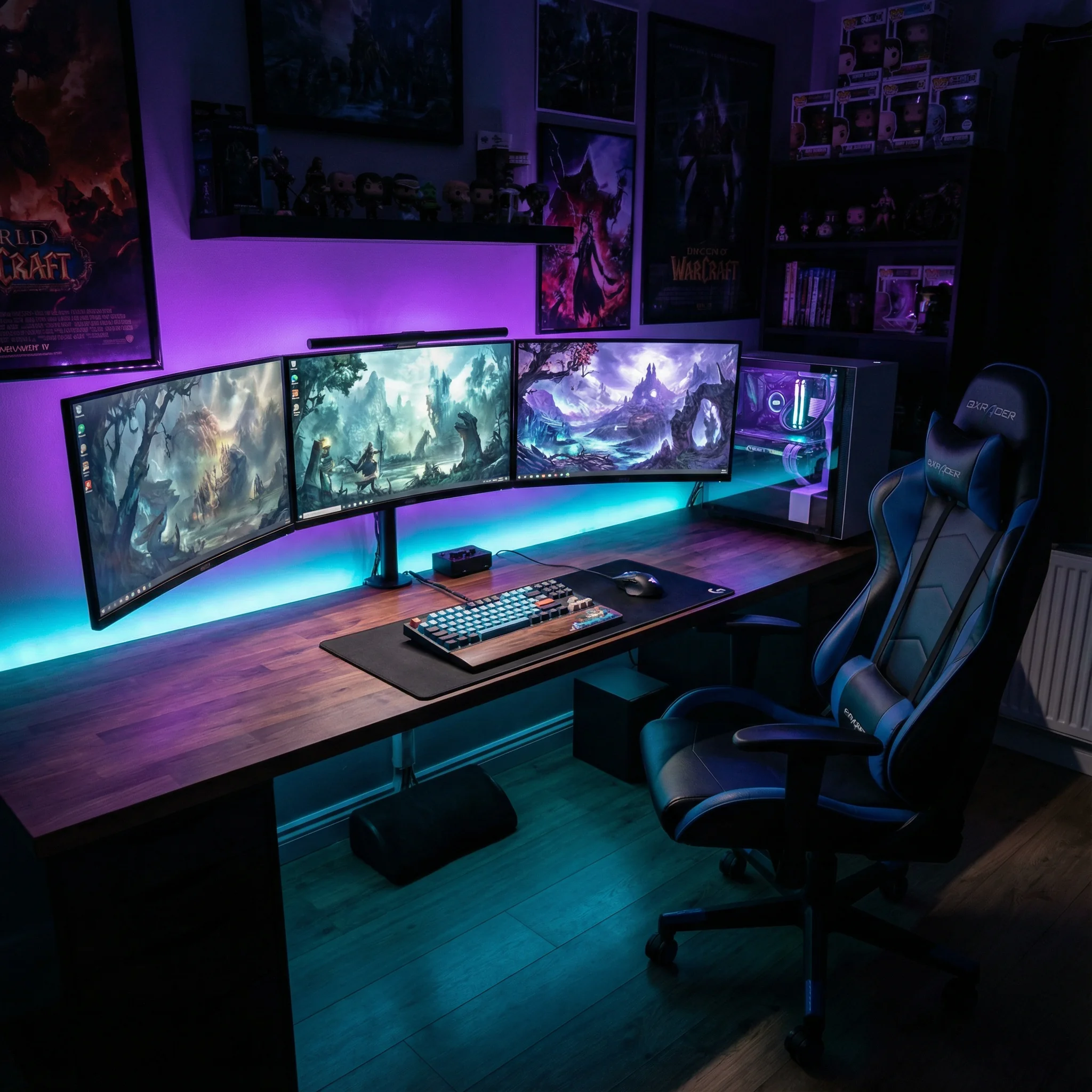 Gaming setup with BRMesh RGB LED lighting behind desk and monitor