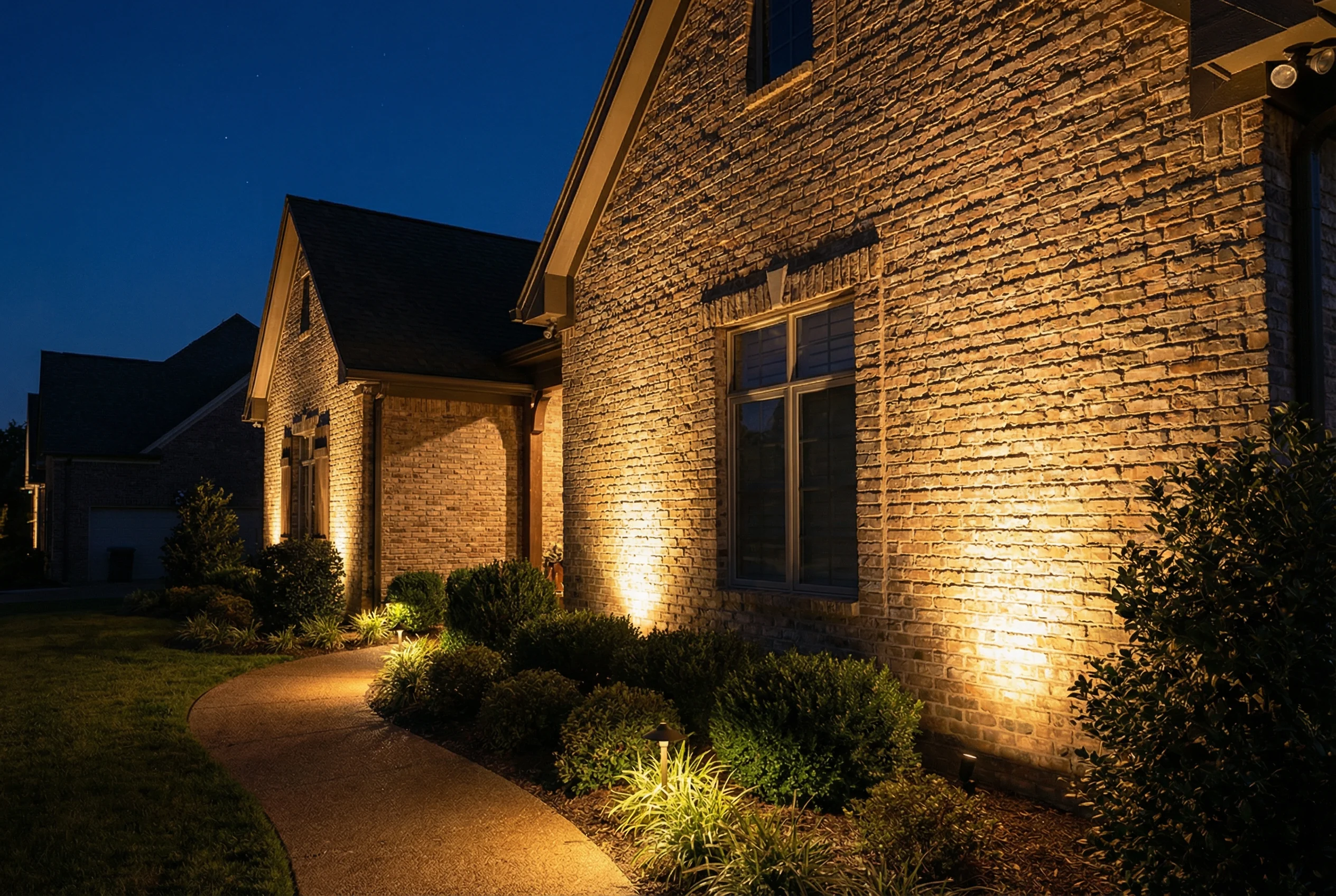 House exterior wall washing with warm white BRMesh flood lights